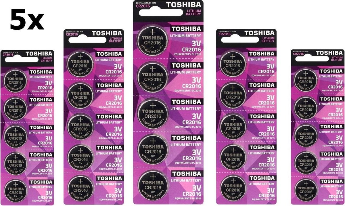 25 Stuks (5 Blister a 5St) - Toshiba CR2016 Professional Electronics 3V 90mAh Lithium knoopcel