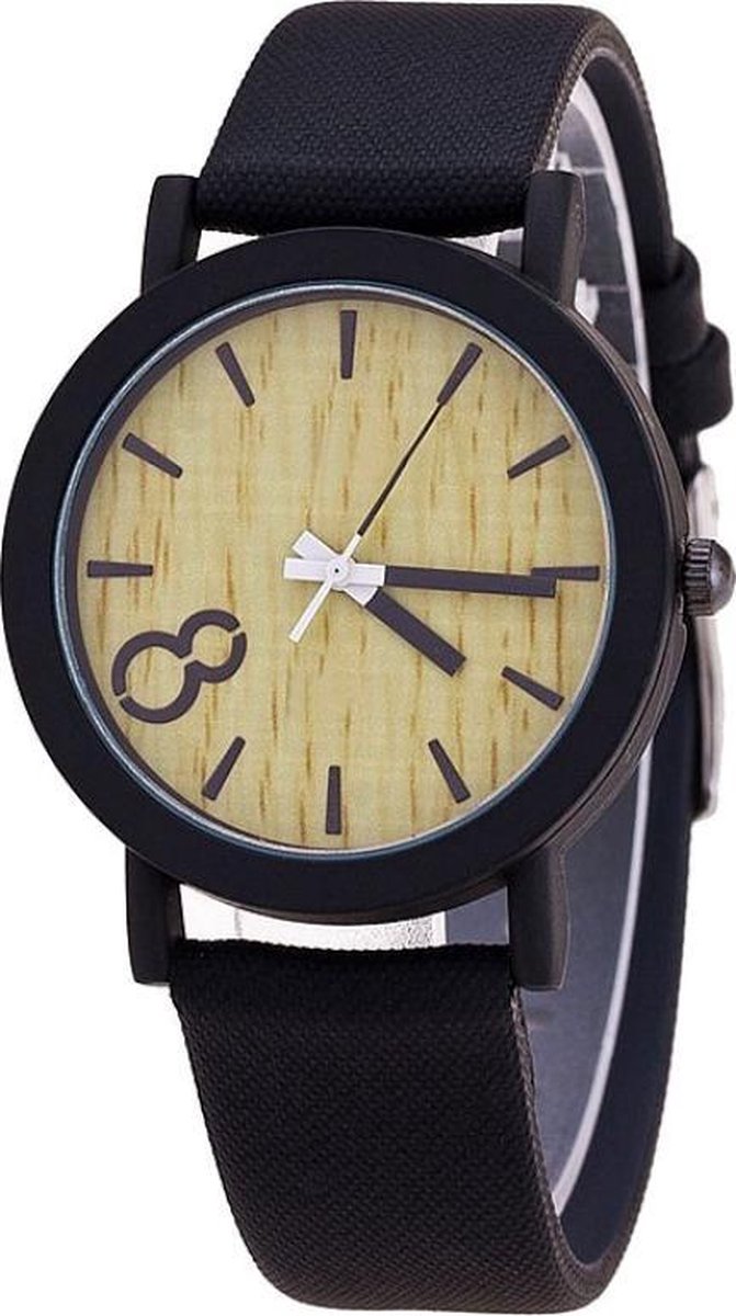 Fako® - Horloge - Houtlook - Zwart