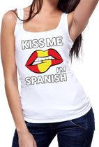 Kiss me I am Spanish tanktop / mouwloos shirt wit dames - feest shirts dames - Spanje kleding L