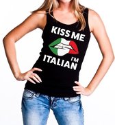 Kiss me I am Italian tanktop / mouwloos shirt zwart dames L