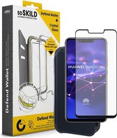 SoSkild Defend Wallet Impact Case Zwart en Tempered Glass Screenprotector Zwart voor Huawei Mate 20 Lite | TÜV Nord Kwaliteitskeurmerk