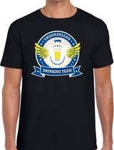Zwart vrijgezellenfeest drinking team t-shirt blauw geel heren 2XL
