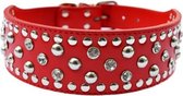 Honden halsband rood met luxe strass stenen en studs 60 cm