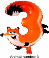 Folieballon XL - Dieren - 49cm - Cijfer 3 - Vos