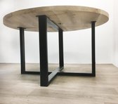 Industriële ronde tafel staal en eiken "Miami" - 140 cm doorsnede x 75 cm hoog