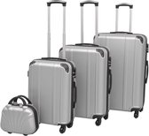 Luxe Kofferset 4 delig Hardcase Zilverkleurig (Incl Reisetui) - Grijze Reiskoffers 4-delig - Travelcase hardcase - Reis baggage set - Koffer trolley - Rolkoffer