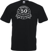 Mijncadeautje - Unisex T-shirt - Hoera 50 nooit was ik beter - met voornaam - zwart - maat M