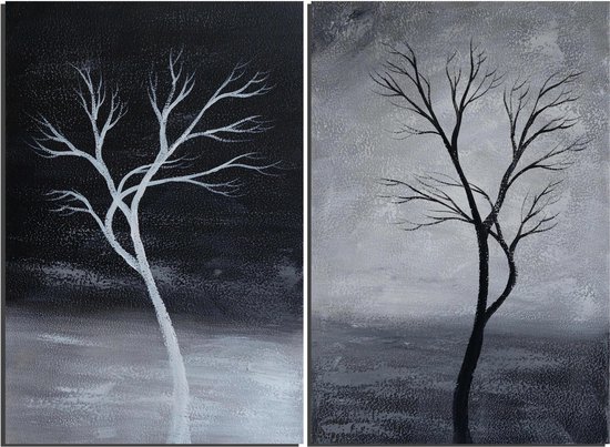 mesh betekenis huisvrouw Schilderij bomen grijstinten 2 luik 80 x 60 Artello - handgeschilderd  schilderij met... | bol.com