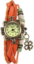 Fako® - Armband Horloge - Klavertje Vier - Oranje