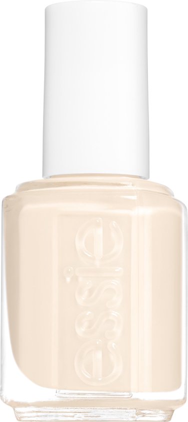 Lichtbeige Essie nagellak met witte dop.