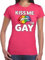 Kiss me I am gay t-shirt roze dames - feest shirts dames - gaypride kleding M