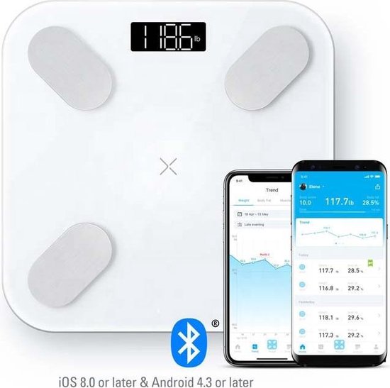 Smart weegschaal met USB & Bluetooth en 13 lichaamsmetingen - Werkt met  Apple Health,... | bol.com