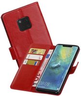Zakelijke Book Case Telefoonhoesje Geschikt voor de Huawei Mate 20 Pro - Portemonnee Hoesje - Pasjeshouder Wallet Case - Rood