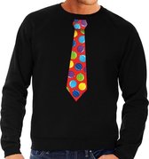 Foute kersttrui / sweater stropdas met kerstballen print zwart voor heren S (48)