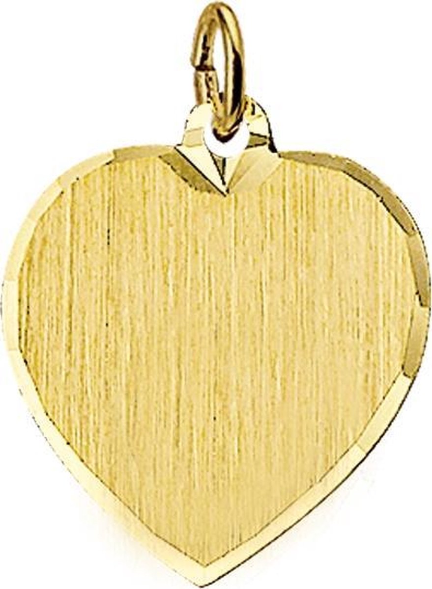 The Jewelry Collection Graveerhartje Mat Gediamanteerd - Geelgoud (14 Krt.)
