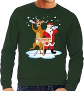 Foute kersttrui / sweater dronken kerstman en rendier Rudolf na kerstborrel/ feest groen voor heren - Kersttruien M (50)