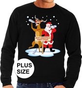 Grote maten foute kersttrui / sweater dronken kerstman en rendier Rudolf na kerstborrel/ feest zwart voor heren - Kersttruien 4XL (60)