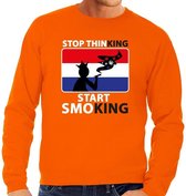 Oranje Stop thinking start smoking sweater heren L