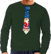 Foute kersttrui / sweater stropdas met kerstman print groen voor heren L (52)