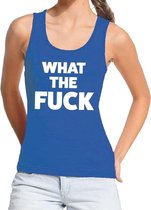What the Fuck tekst tanktop / mouwloos shirt blauw dames S