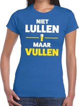 Niet Lullen maar vullen tekst t-shirt blauw dames M