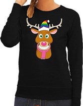 Foute kersttrui / sweater Gay Ruldolf met regenboog muts en roze sjaal zwart voor dames - Kersttruien XS (34)