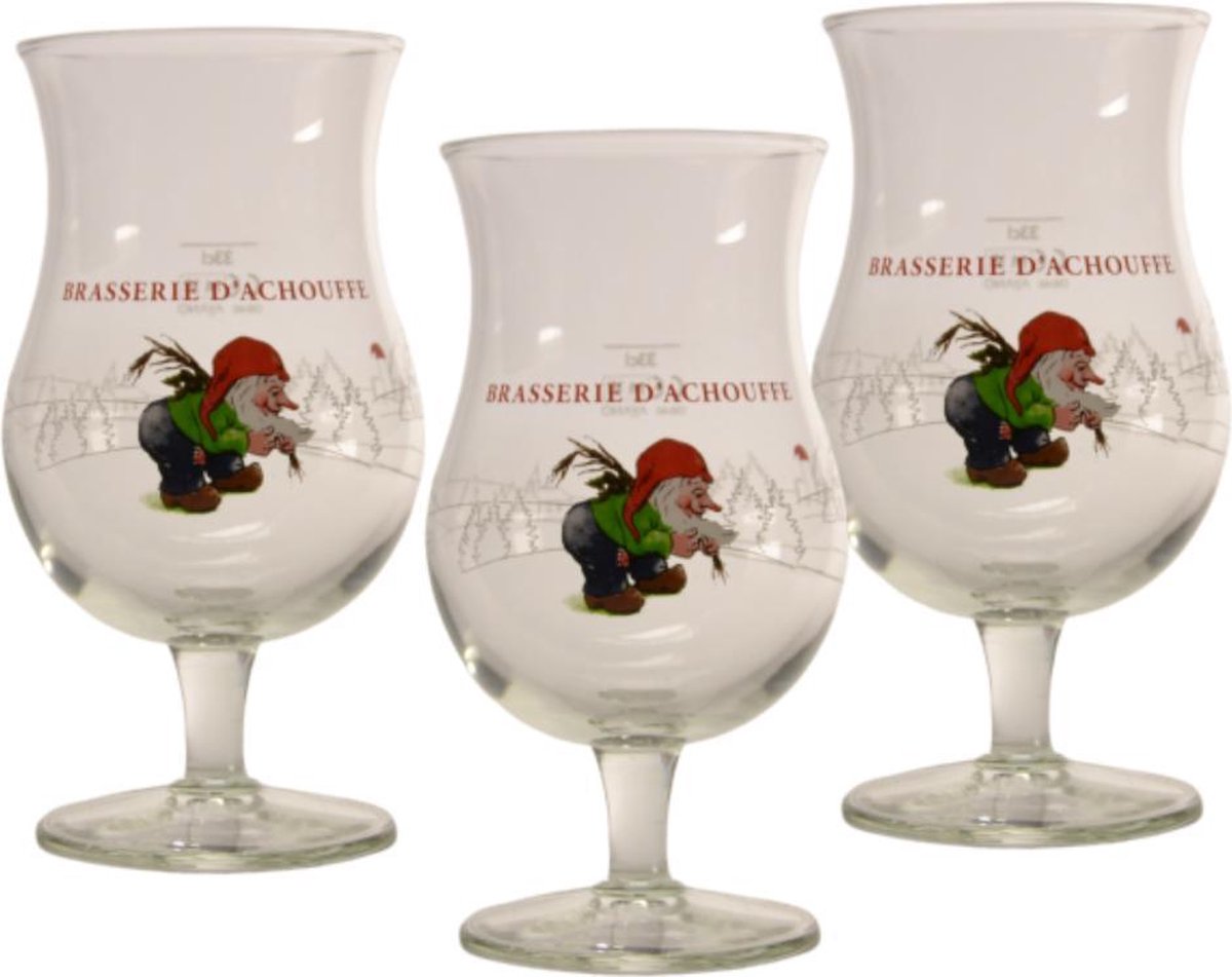 Chouffe Bierglas - 33cl (Set van 3) - Origineel glas van de brouwerij - Glas op voet - Nieuw