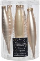 6x Licht parel/champagne glazen pegels kerstballen 15 cm - Glans/mat - Kerstboomversiering ijspegels licht parel/champagne