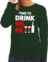 Time to Drink Wine tekst sweater groen dames - dames trui Time to Drink Wine XS