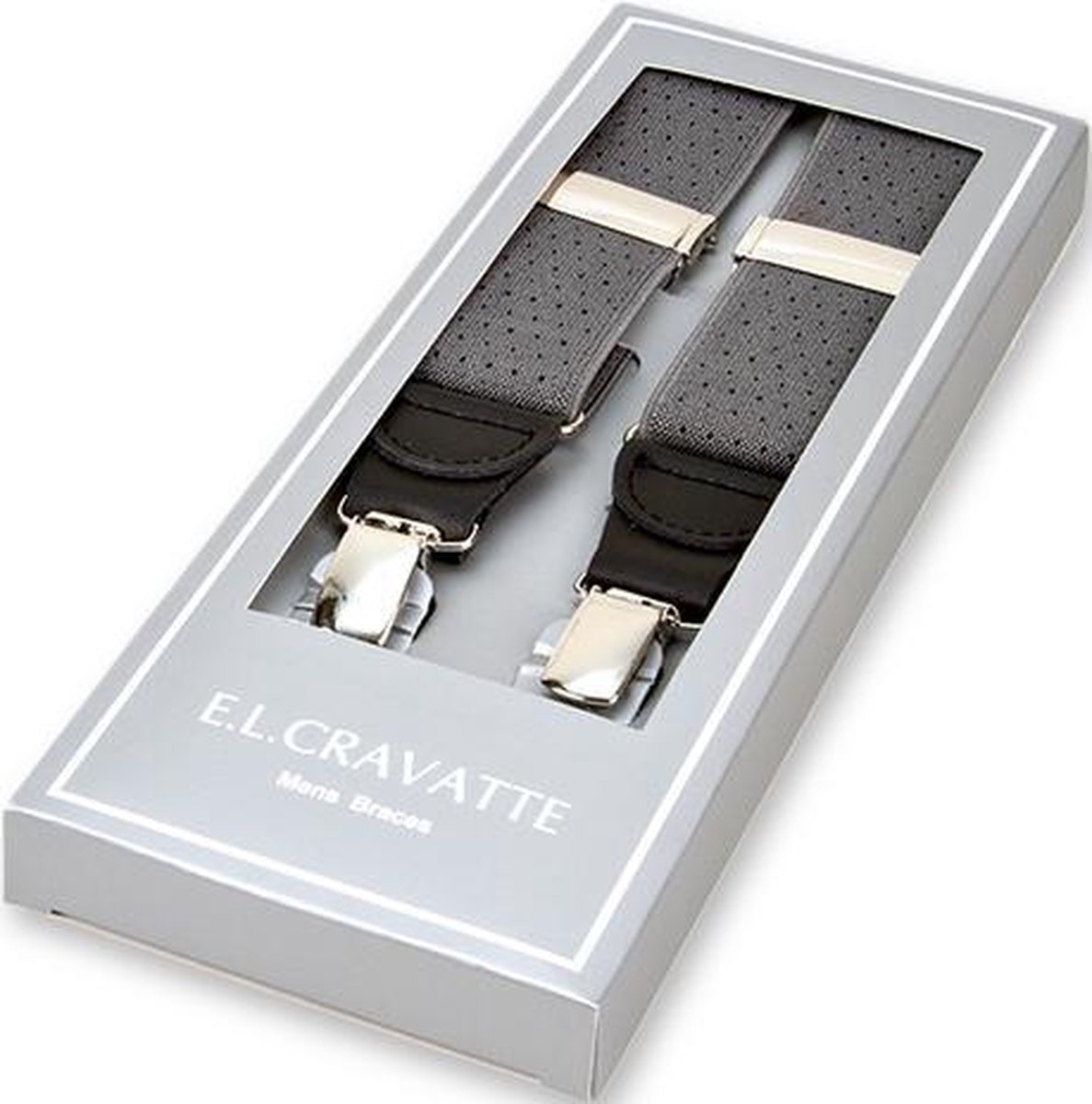 E.L. Cravatte Bretels - Grijs met zwarte stippen - Met écht leer - E.L. Cravatte