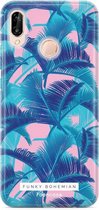 Huawei P20 Lite hoesje TPU Soft Case - Back Cover - Funky Bohemian / Blauw Roze Bladeren