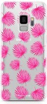 Fooncase Hoesje Geschikt voor Samsung Galaxy S9 - Shockproof Case - Back Cover / Soft Case - Pink leaves / Roze bladeren