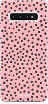 Samsung Galaxy S10 Plus hoesje TPU Soft Case - Back Cover - POLKA / Stipjes / Stippen / Roze