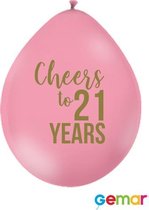 Ballonnen "Cheers to 21 Years" Pink met opdruk Goud (lucht)