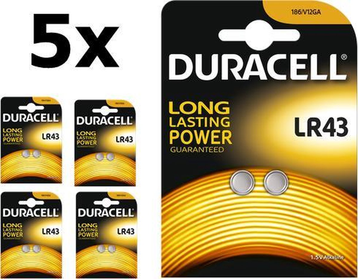 10 Stuks (5 Blisters a 2St) - Duracell G12 / LR43 / 186 batterij