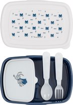 Bloomingville - Kinderlunchbox Blauw Wit met bestek - 4-delig - plastiek - L 12 cm x B 18 cm