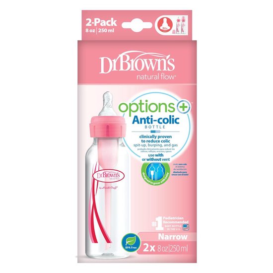 Dr. Brown's Options+ Anti-colic Standaard Fles - 250 ml - Roze - Duopack