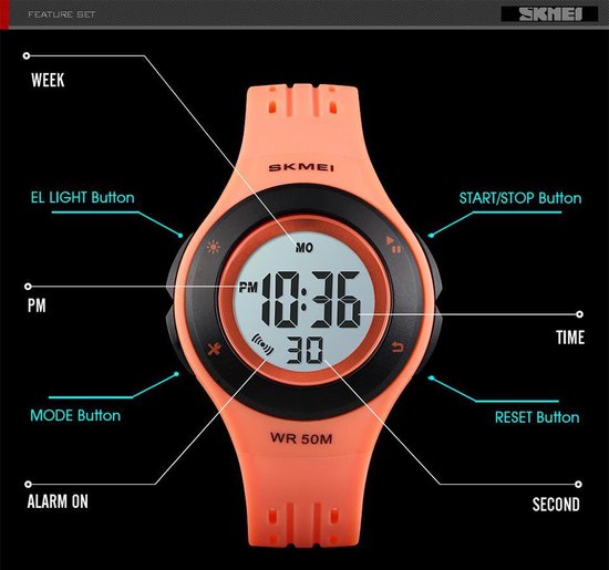 Digitaal Kinderhorloge - Multifunctioneel Horloge - Oranje - SKMEI