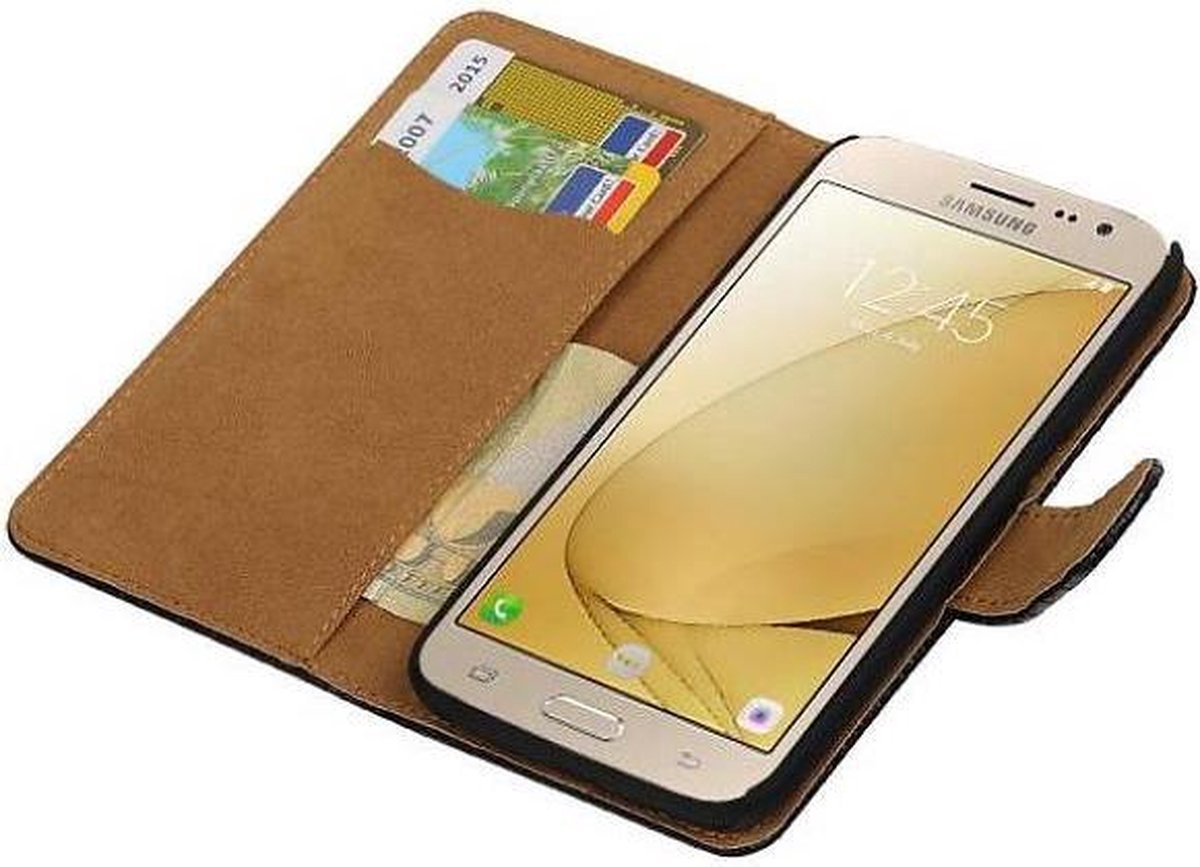 Slang Bookstyle Hoes - Geschikt voor Samsung Galaxy J1 (2016) J120F Zwart
