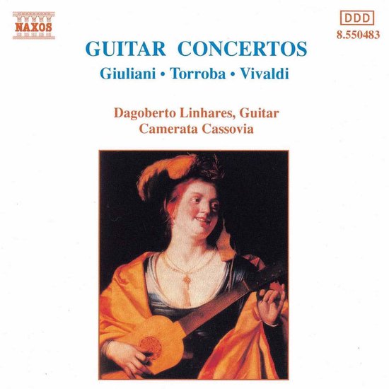 Albumhoes met schilderij van een vrouw met gitaar, titel 'GUITAR CONCERTOS'