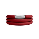Quiges Rood Leren Armband zonder Aanschuif Charm Bedels met Magneetsluiting - Dames - RVS Zilverkleurig - 60cm