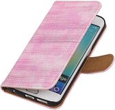 Mobieletelefoonhoesje.nl - Samsung Galaxy S6 Edge Hoesje Hagedis Bookstyle Roze