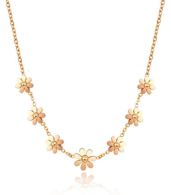 Montebello Ketting Arzou Rosé - 316L Staal - Bloem - 40+5cm