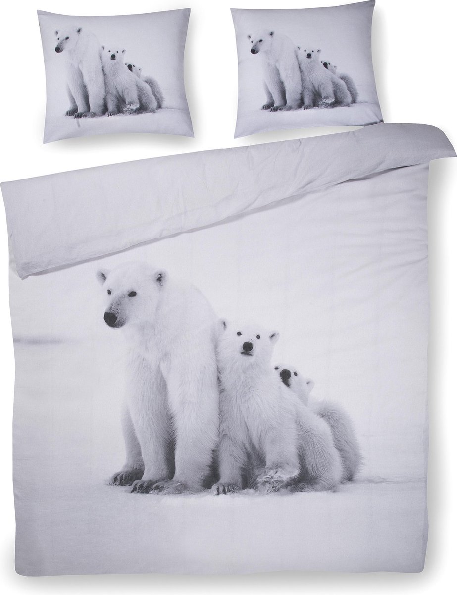 Papillon IJsbeer - flanel - dekbedovertrek - lits-jumeaux - 240 x 200/220 + 2 kussenslopen 60x70 cm - Wit
