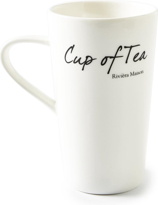 Riviera Maison theemok met oor, theebeker met tekst - Classic Cup of Tea Mug - Wit - Porselein - 440 ml - 1 stuk - Riviera Maison