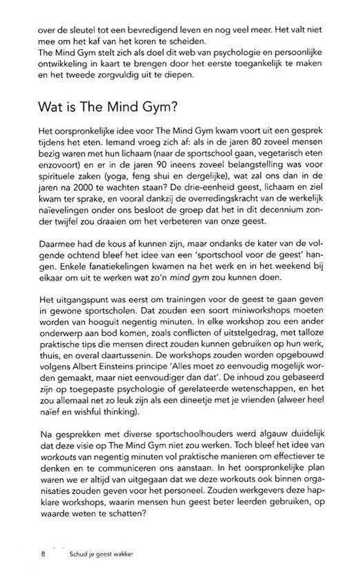 Pagina met tekst over de oorsprong van 'The Mind Gym' en de methoden die gebruikt worden.