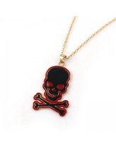 Ketting met Doodshoofd Hanger - Lengte Verstelbaar 71-77 cm - Goudkleurig - Rood/ Zwart - Musthaves