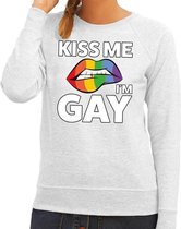 Kiss me I am gay sweater grijs dames L