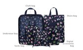 packing cube compression bags 5 delig flamingo blauw - reis organizer koffer / kleding  met 2 compressie tassen - reistassen set - packing cubes navy flamingo