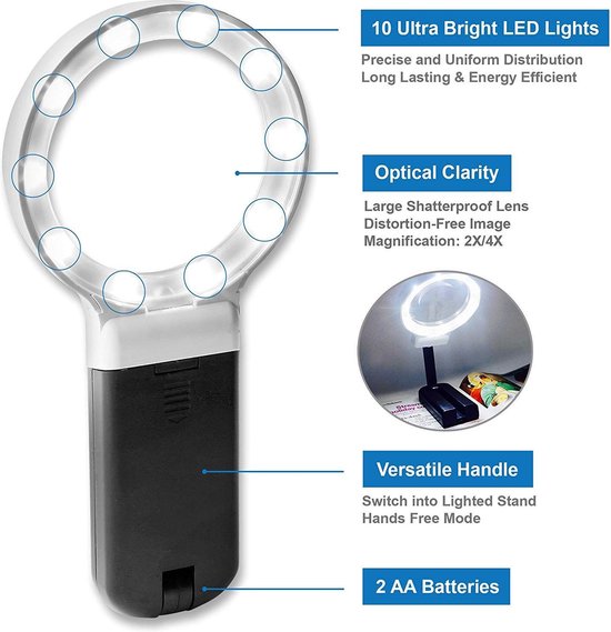 Loepen - 3X Opvouwbaar Vergrootglas Lens Loupe Met LED Verlichte Licht Handheld Voor Lezing Inspectie Hobby Ambachten - Winnes